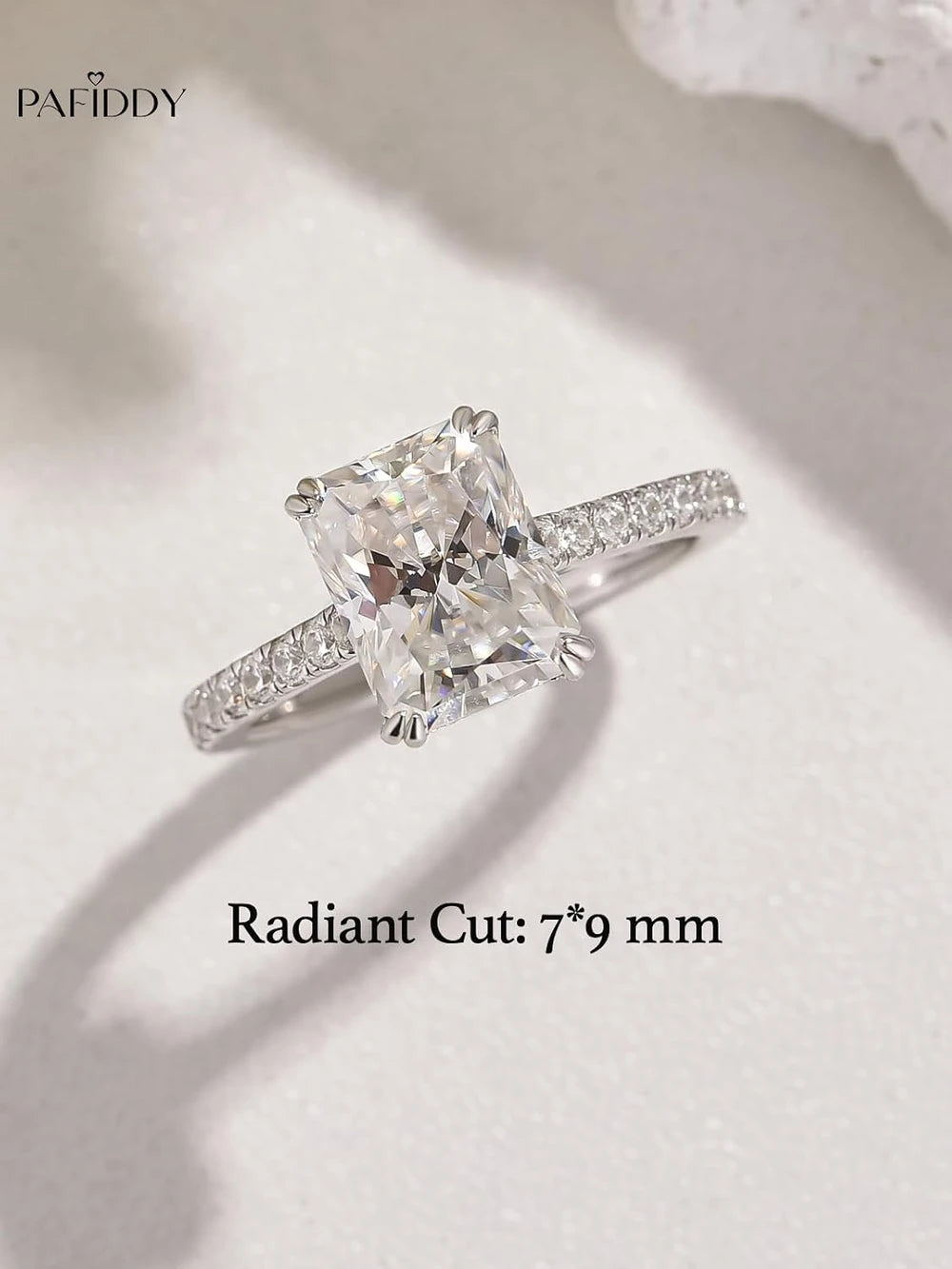 Radiant Moissanite Silver Promise Ring