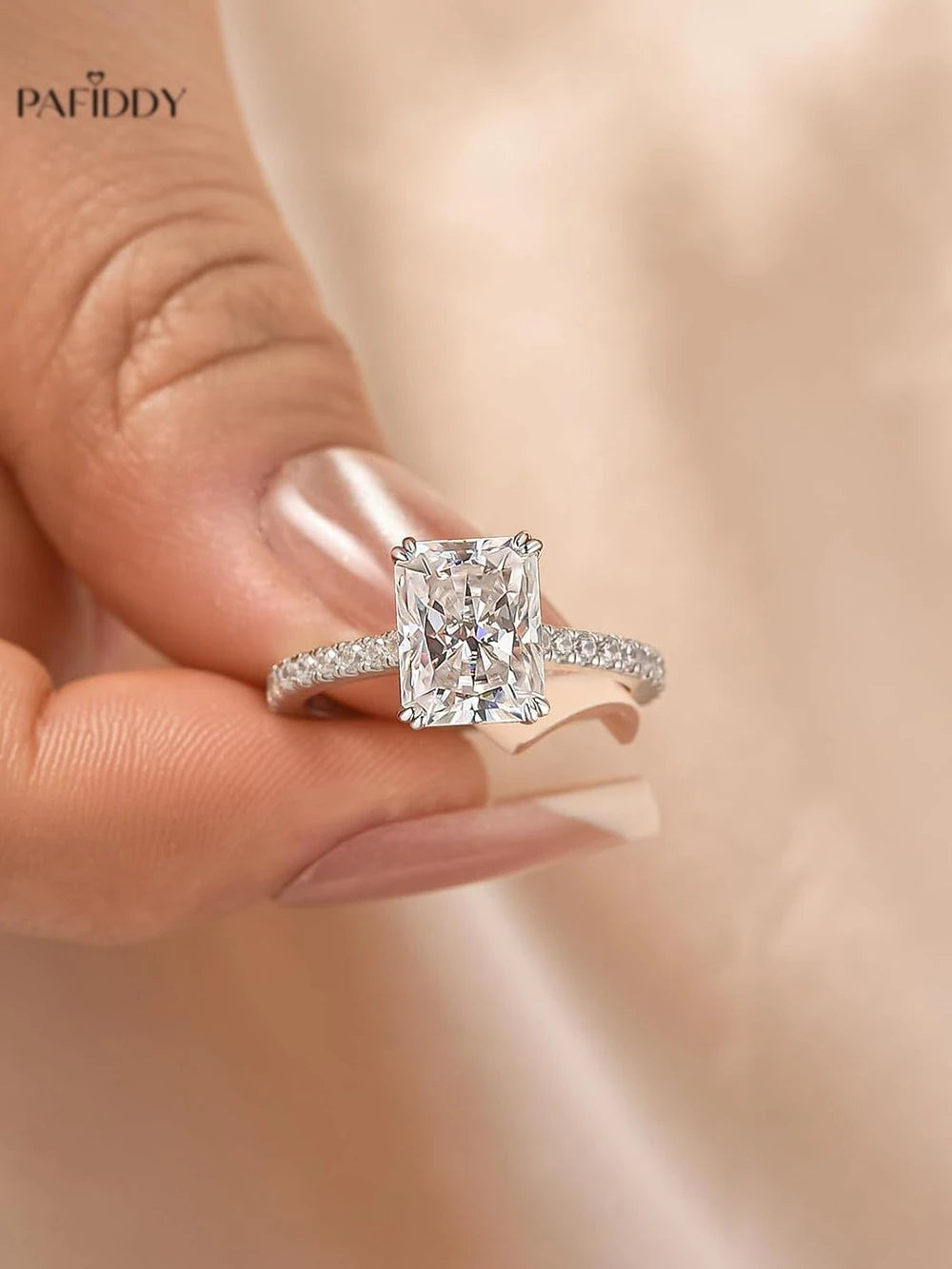 Radiant Moissanite Silver Promise Ring