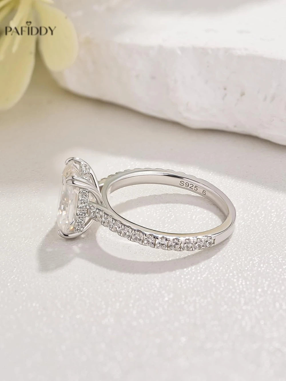 Radiant Moissanite Silver Promise Ring