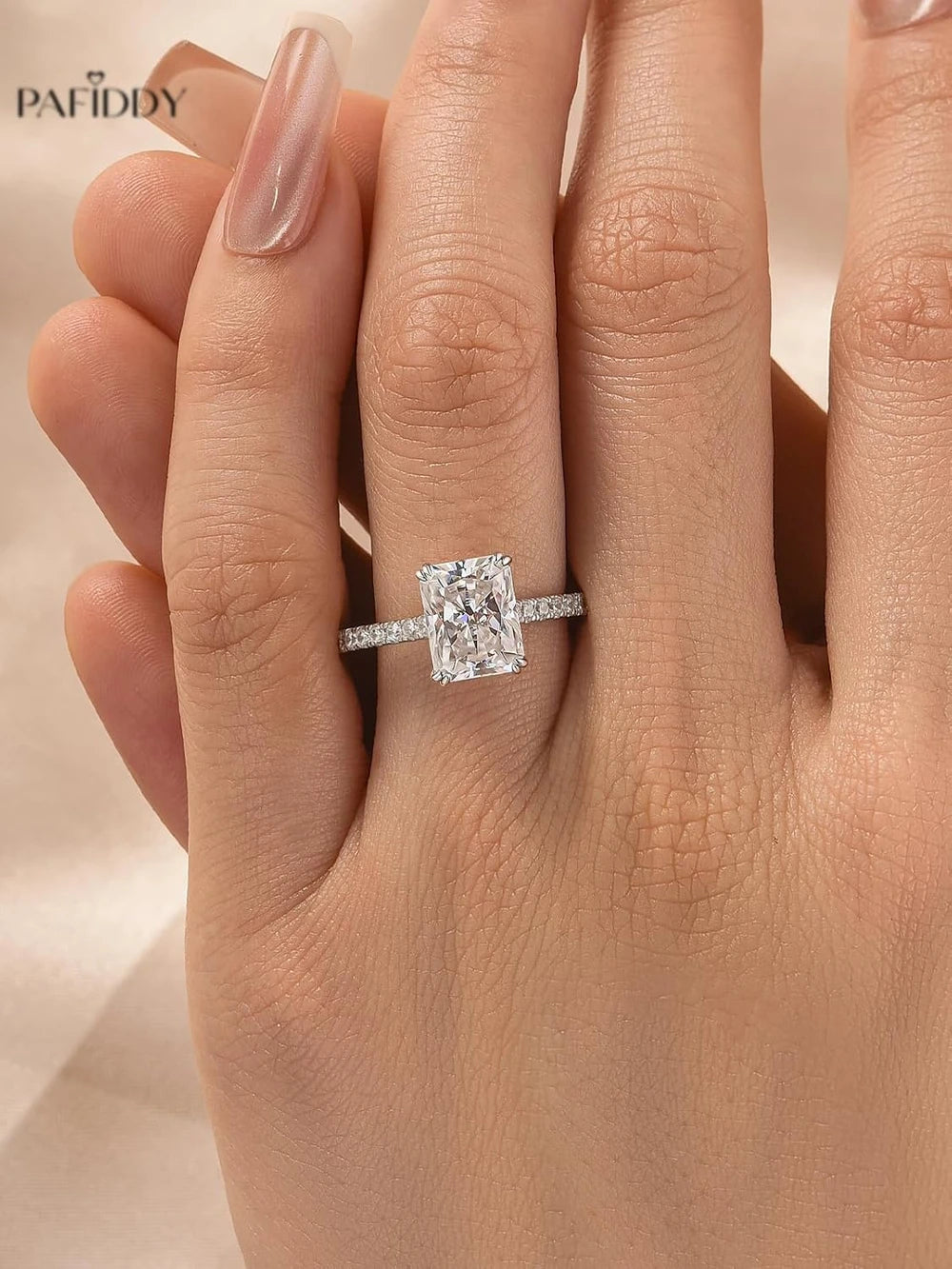 Radiant Moissanite Silver Promise Ring