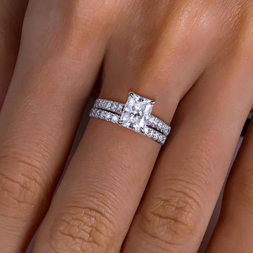 Moissanite Sterling Silver Bridal Set