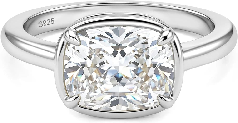 Sterling Silver Cushion Moissanite Ring