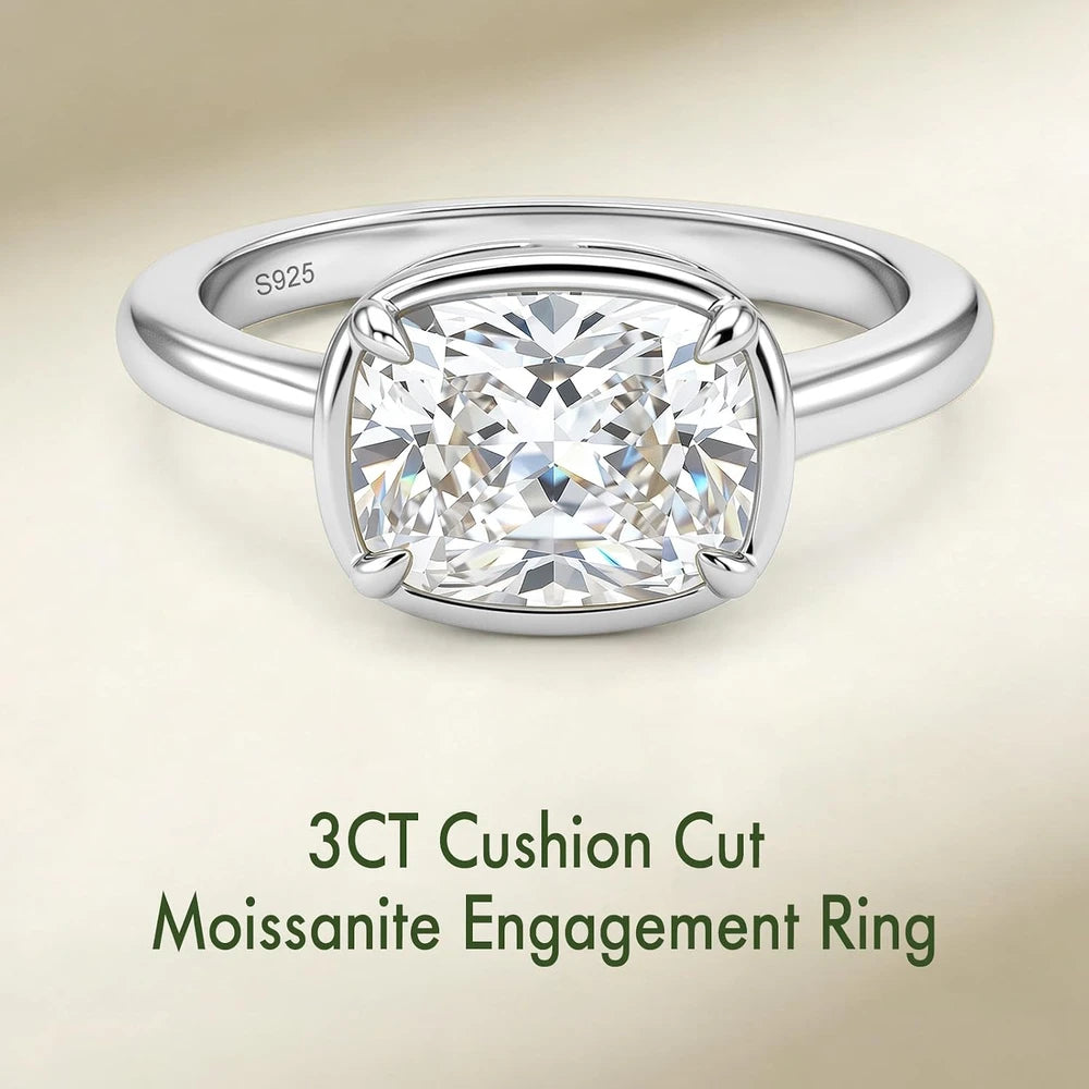 Sterling Silver Cushion Moissanite Ring