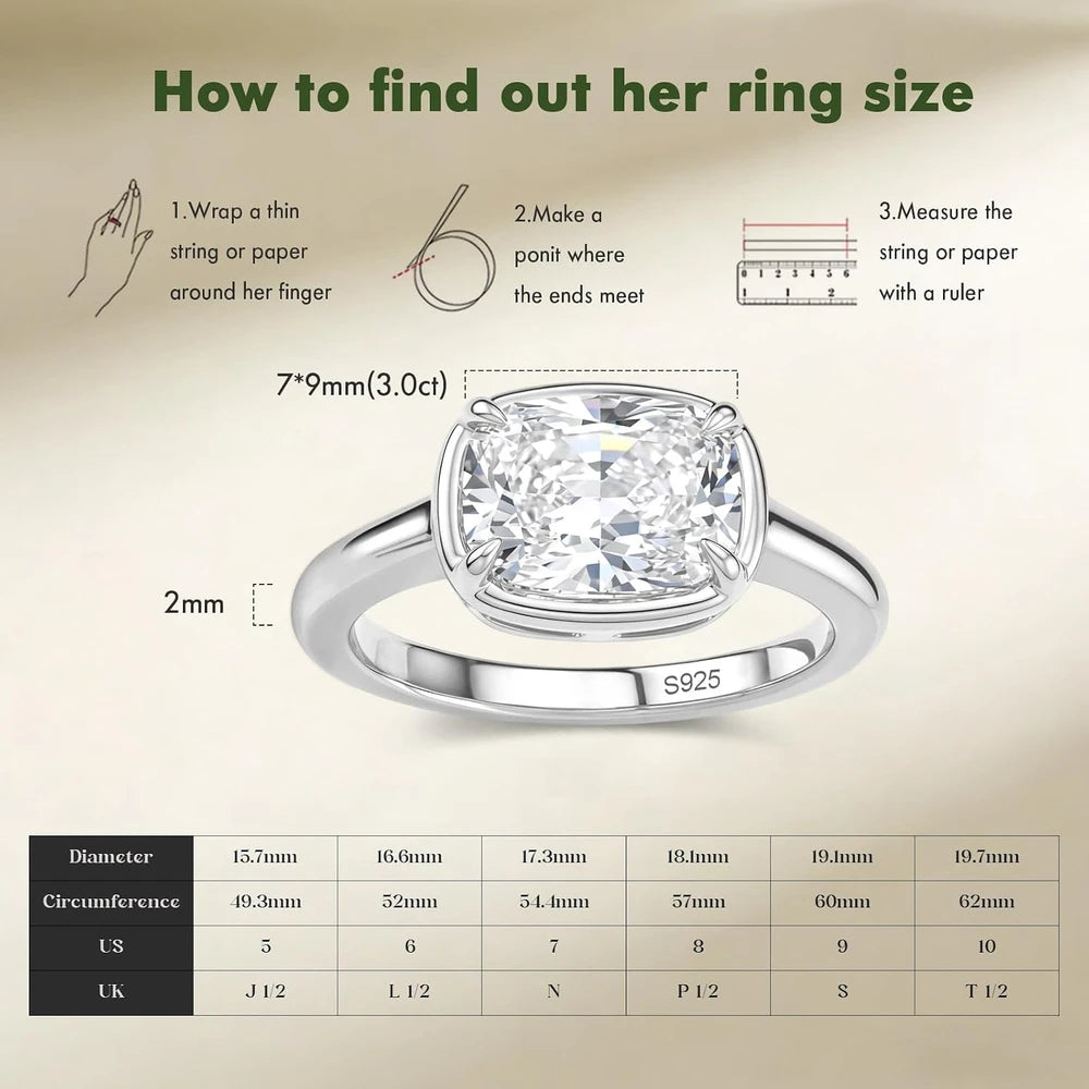 Sterling Silver Cushion Moissanite Ring