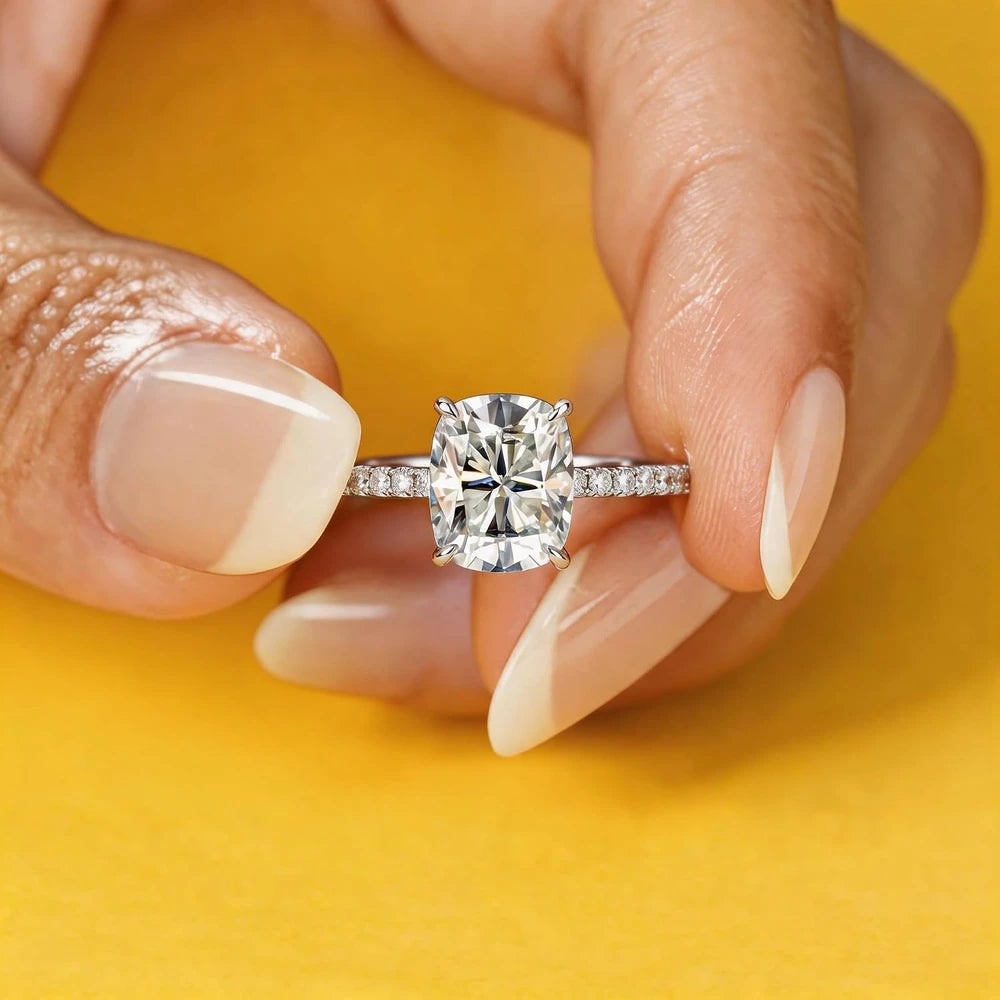 Cushion Cut Moissanite Engagement Ring