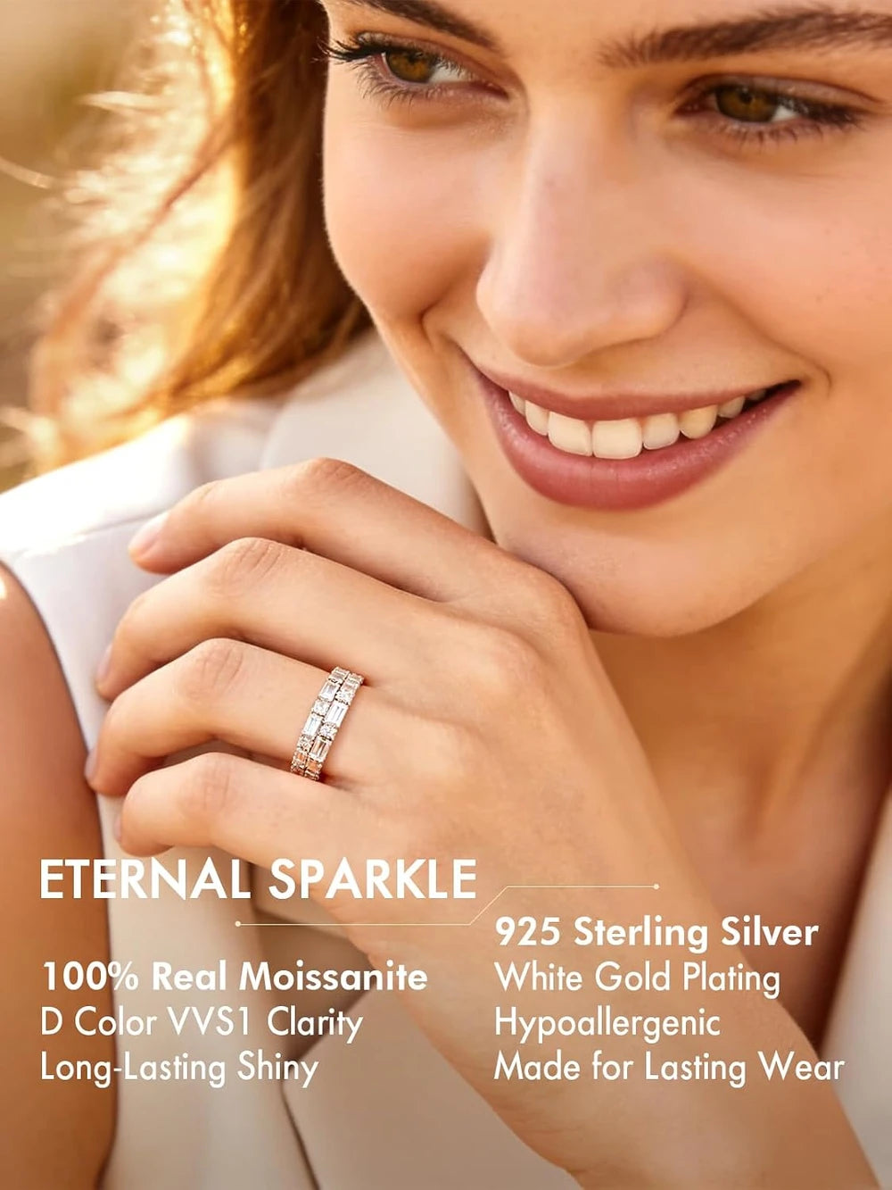 Moissanite Sterling Silver Wedding Band