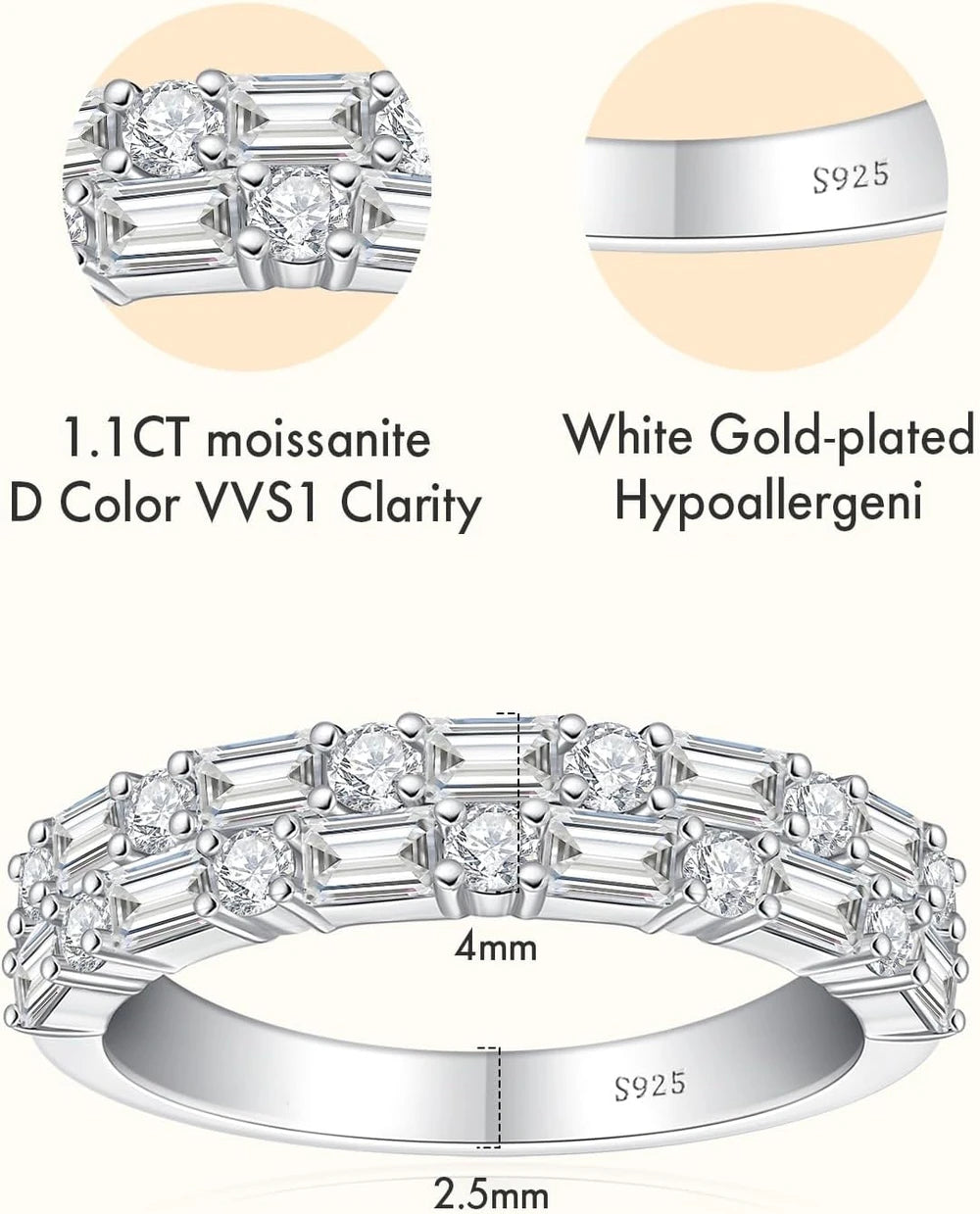 Moissanite Sterling Silver Wedding Band