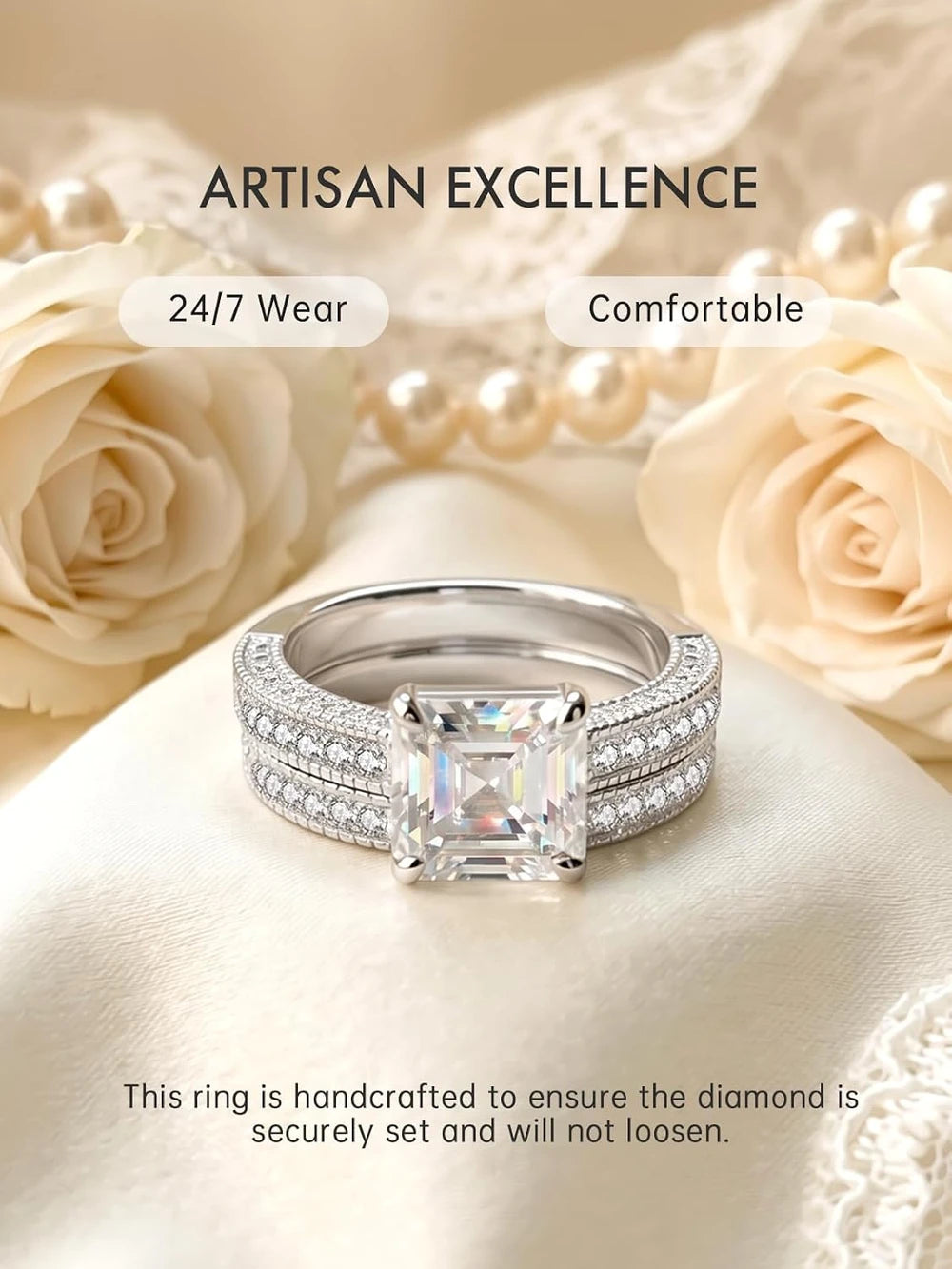 Asscher Cut Moissanite Wedding Ring Set