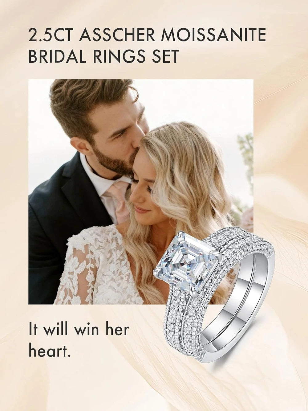 Asscher Cut Moissanite Wedding Ring Set