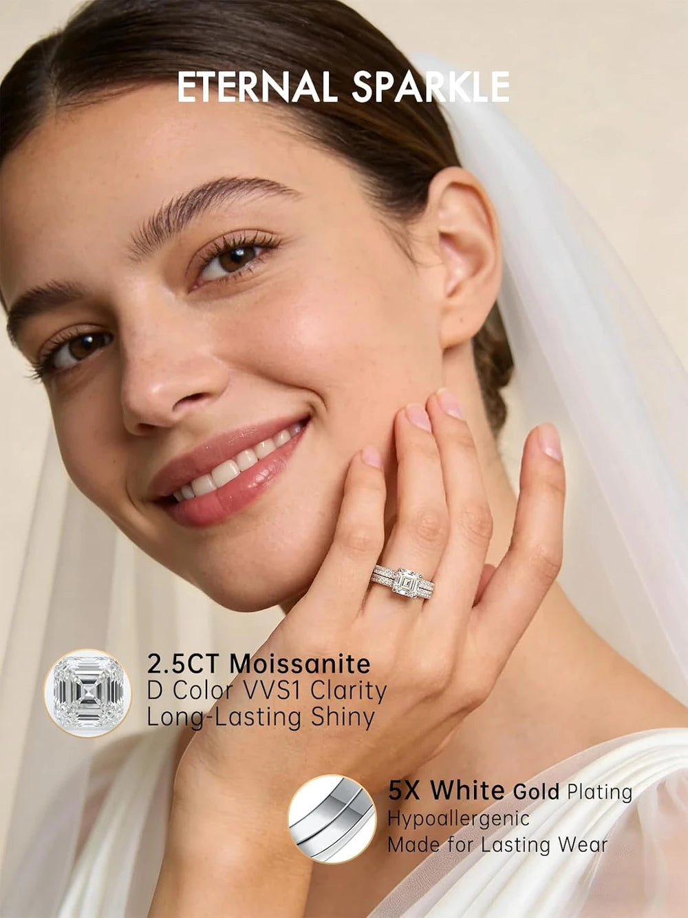 Asscher Cut Moissanite Wedding Ring Set