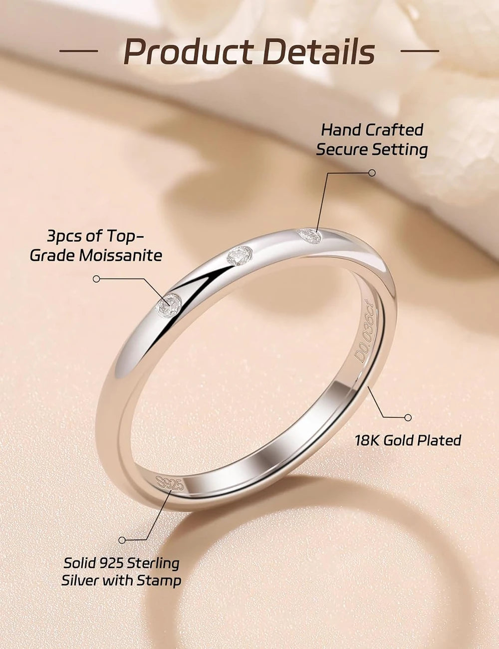 Sterling Silver Moissanite Stackable Ring