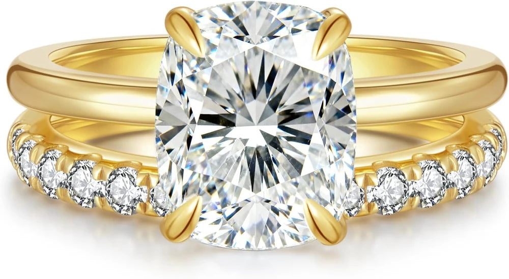 Cushion Cut Moissanite Engagement Ring Set