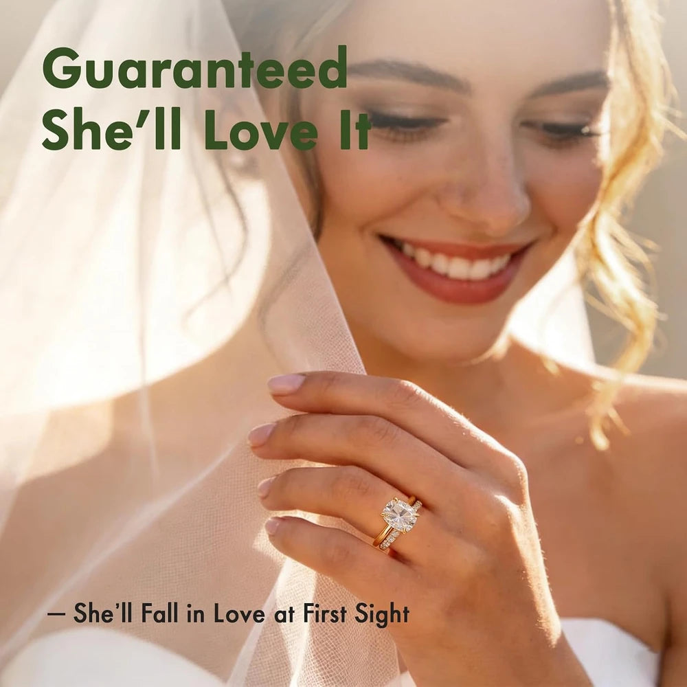 Cushion Cut Moissanite Engagement Ring Set