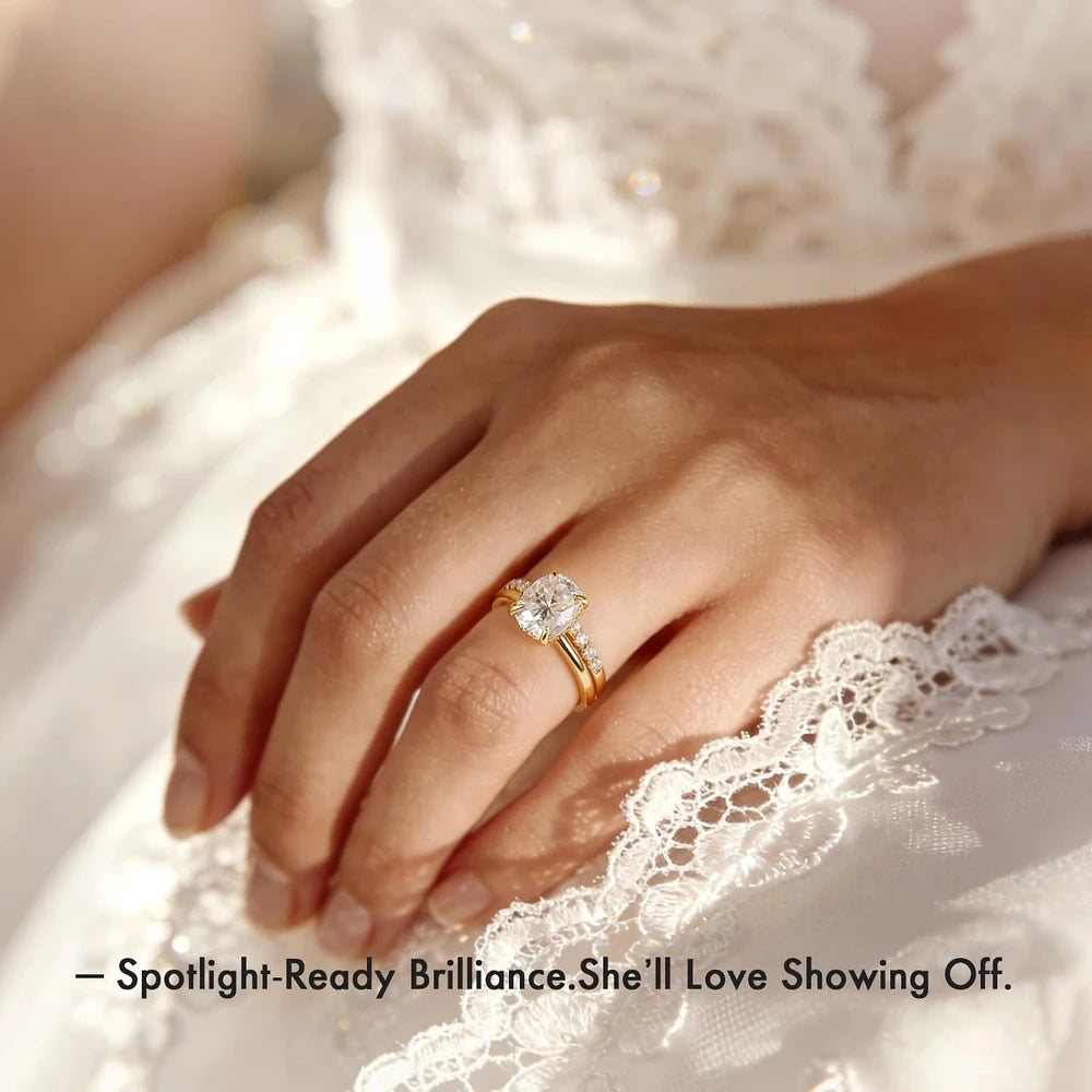 Cushion Cut Moissanite Engagement Ring Set