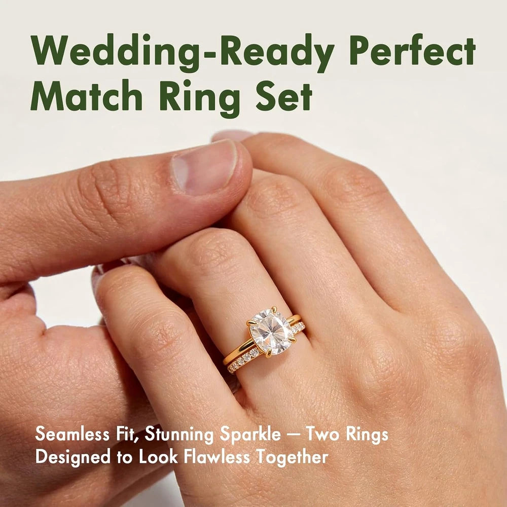 Cushion Cut Moissanite Engagement Ring Set