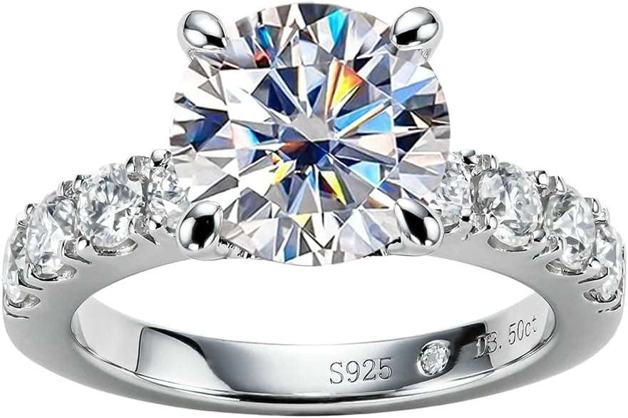 AnuClub Moissanite Sterling Silver Engagement Ring
