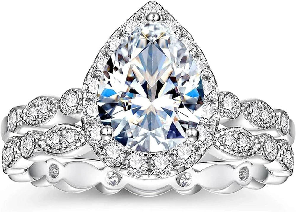 Pear Moissanite Bridal Ring Set