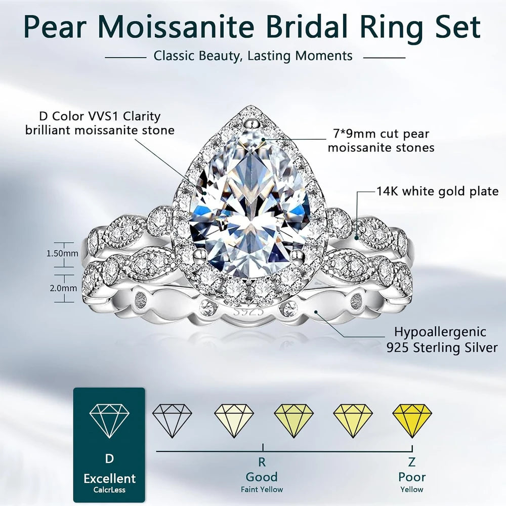 Pear Moissanite Bridal Ring Set