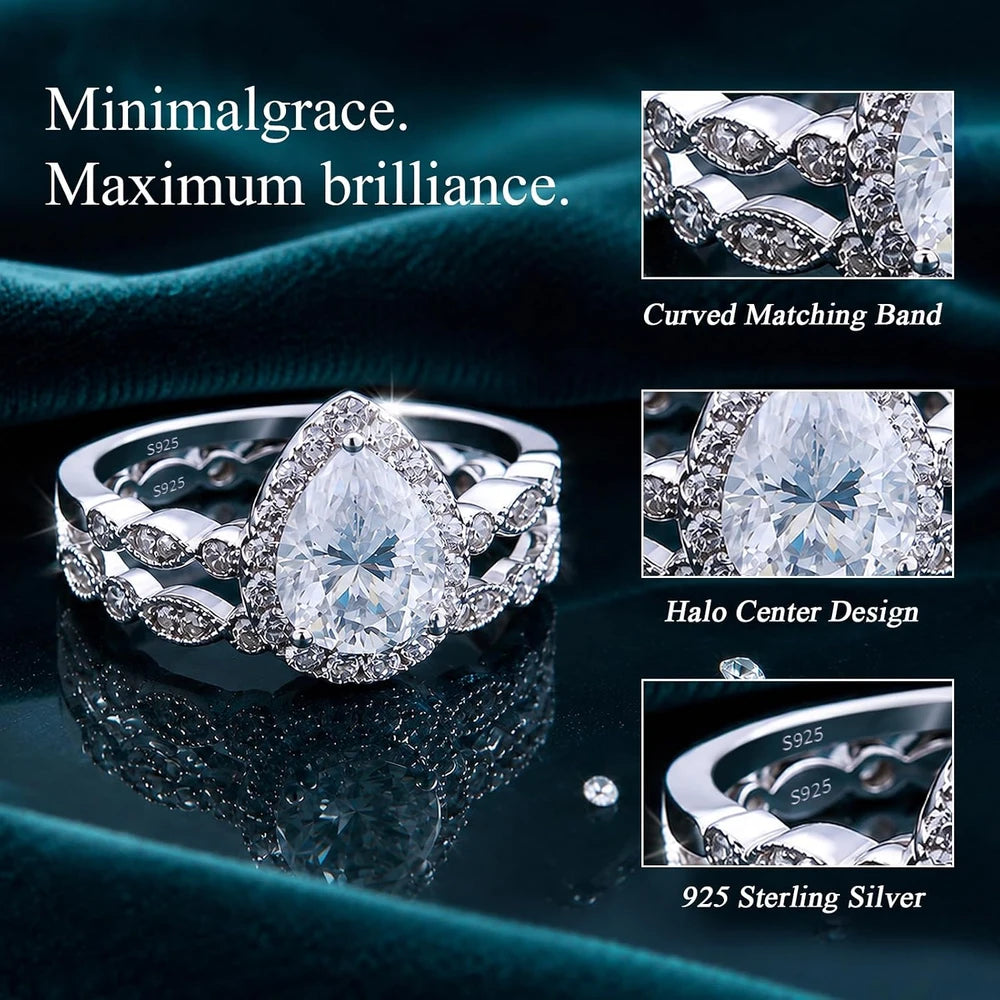 Pear Moissanite Bridal Ring Set