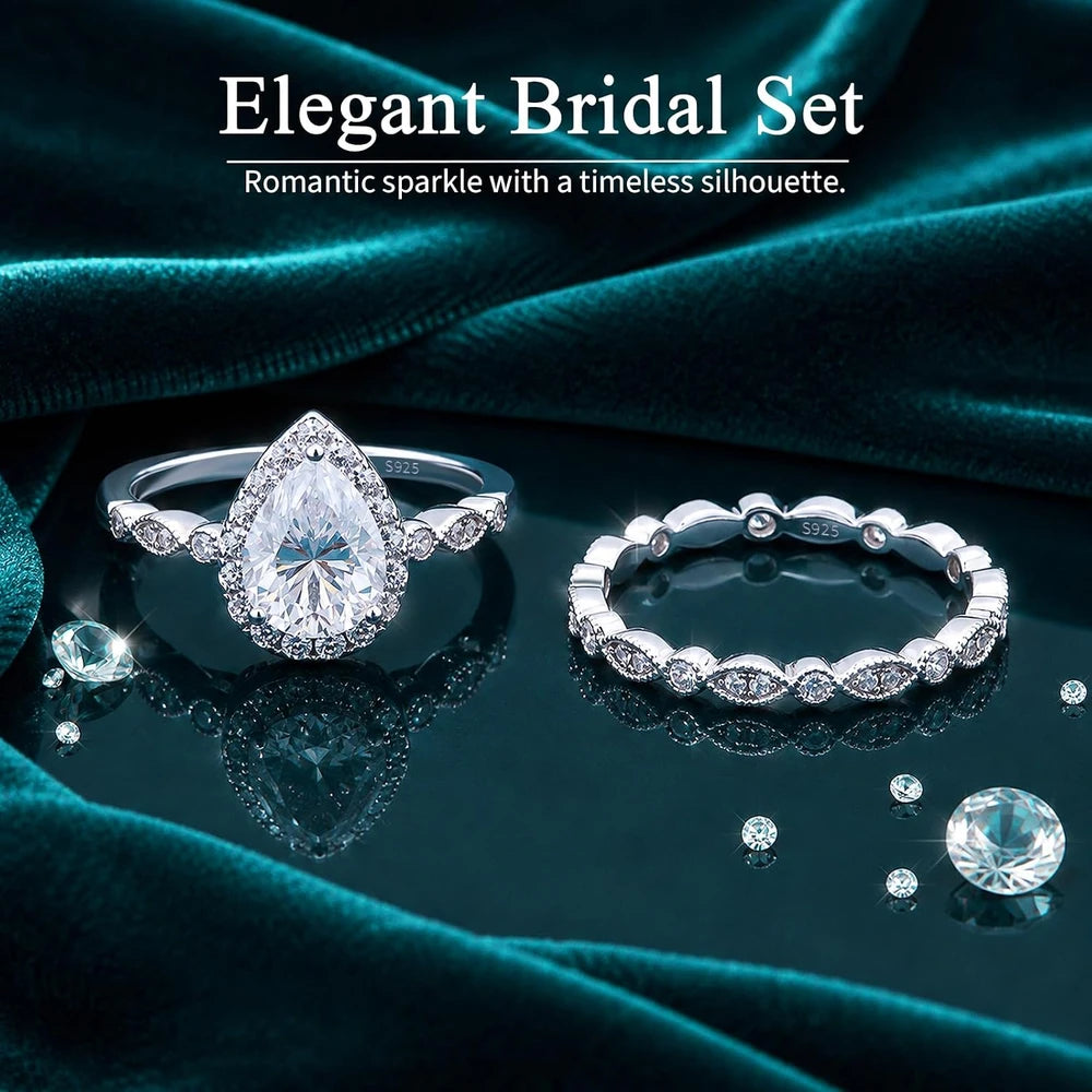 Pear Moissanite Bridal Ring Set