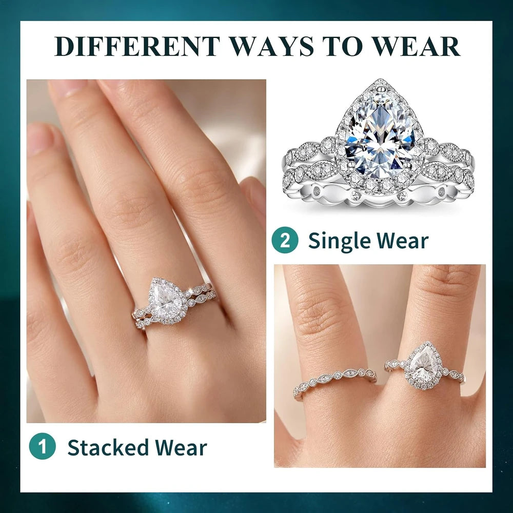 Pear Moissanite Bridal Ring Set