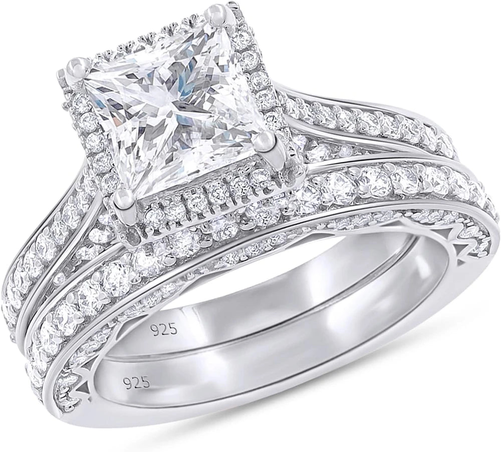 Princess Cut Halo Bridal Set