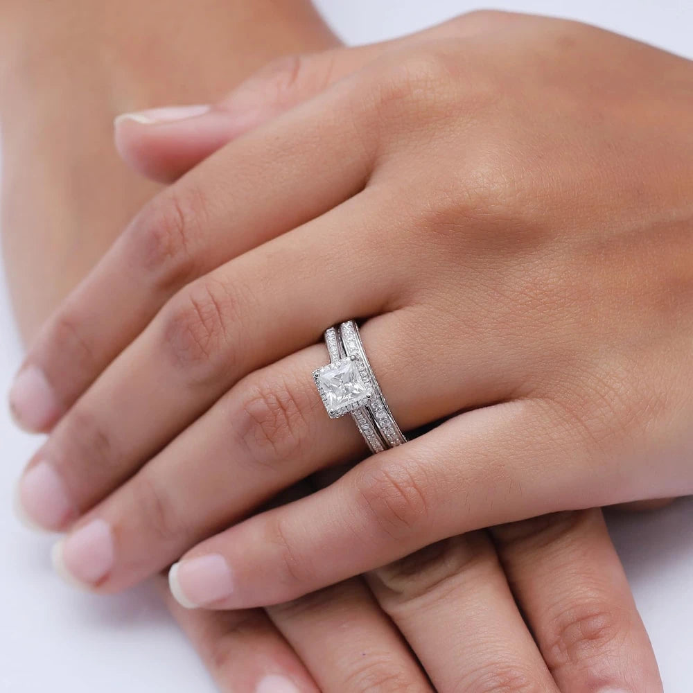 Princess Cut Halo Bridal Set