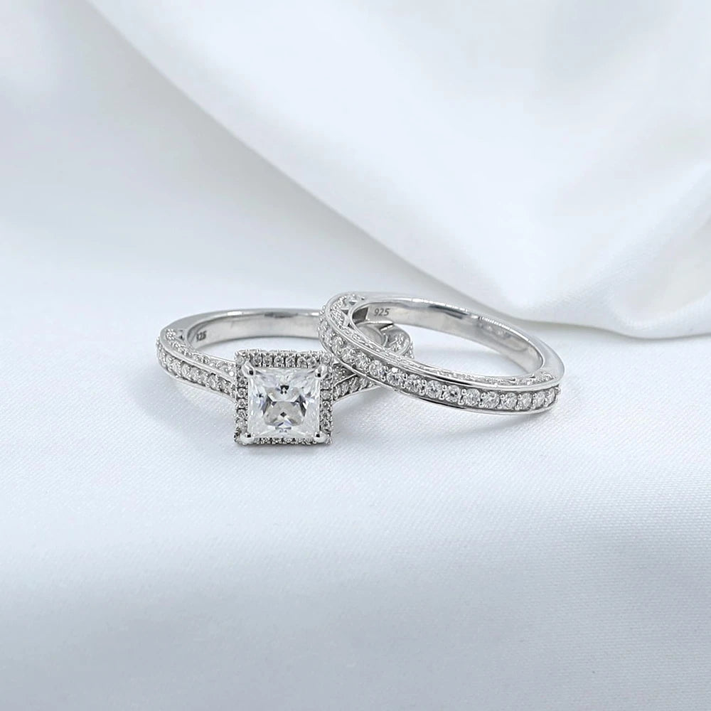 Princess Cut Halo Bridal Set