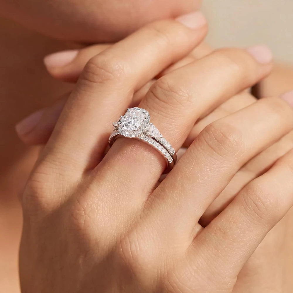 Moissanite Cushion Halo Bridal Set