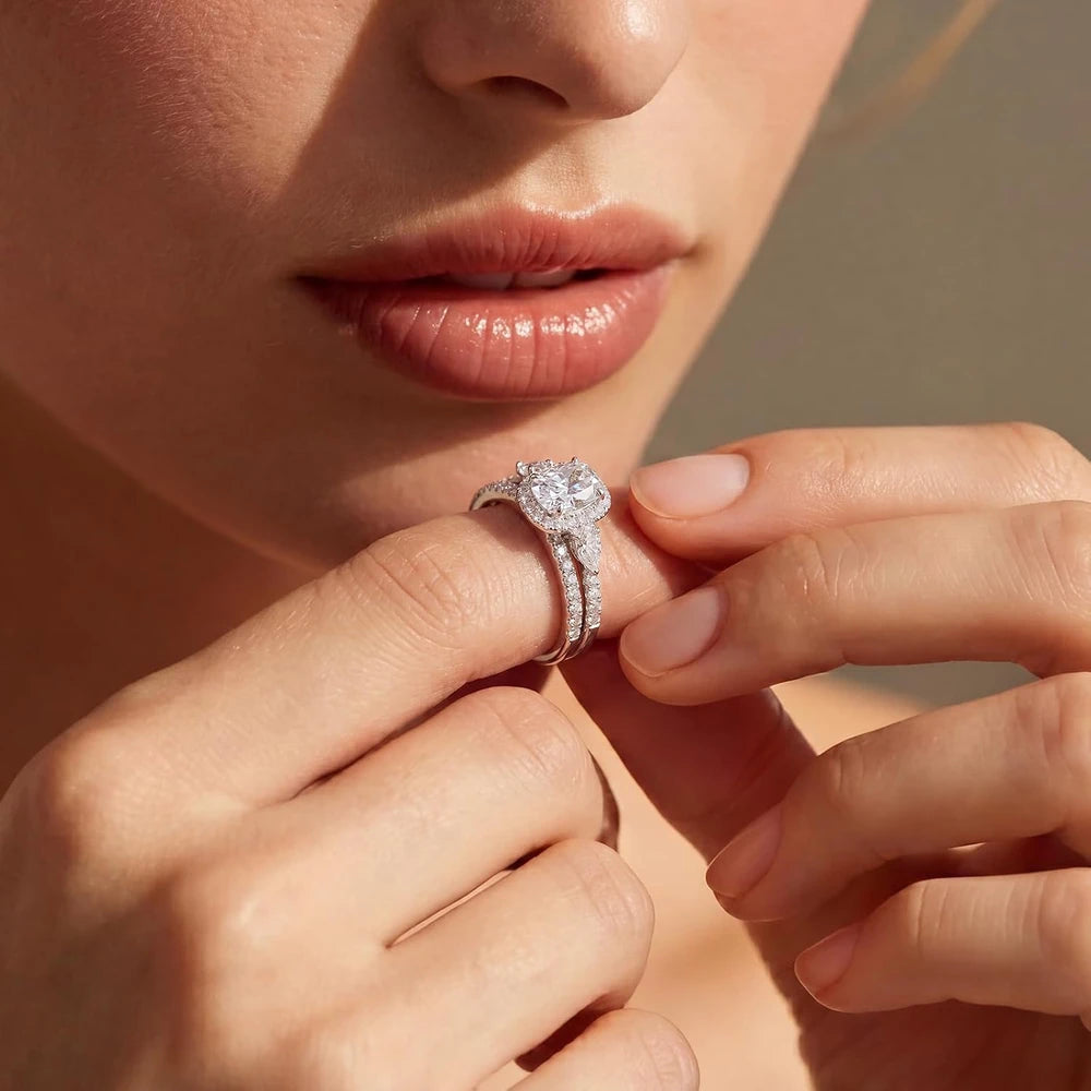 Moissanite Cushion Halo Bridal Set
