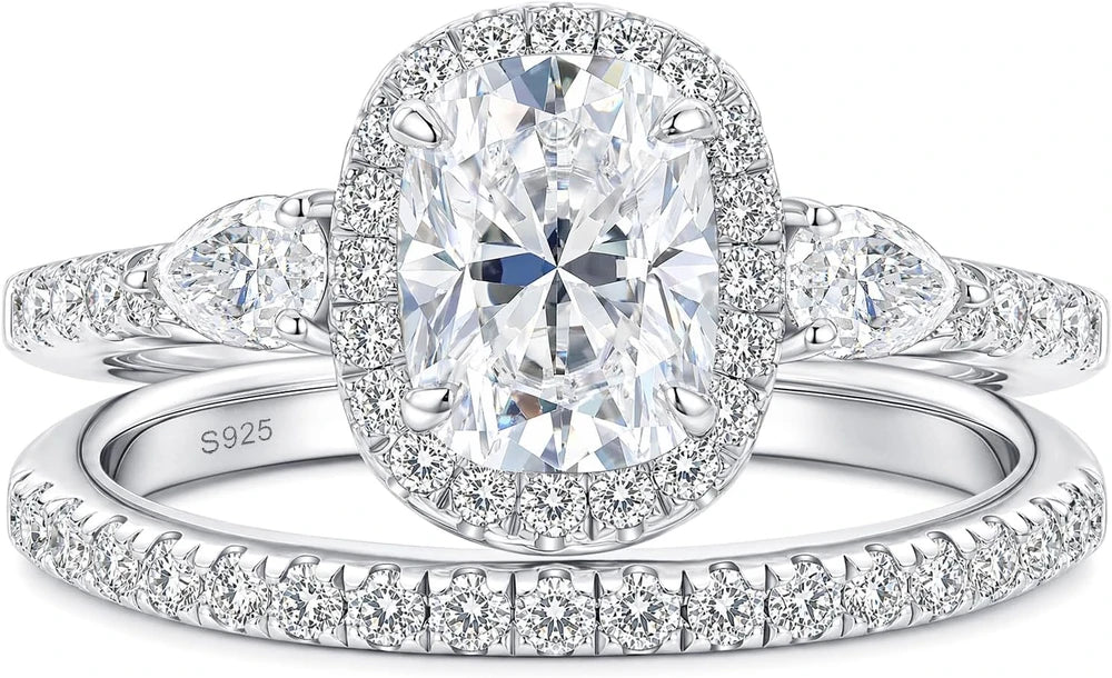 Moissanite Cushion Halo Bridal Set