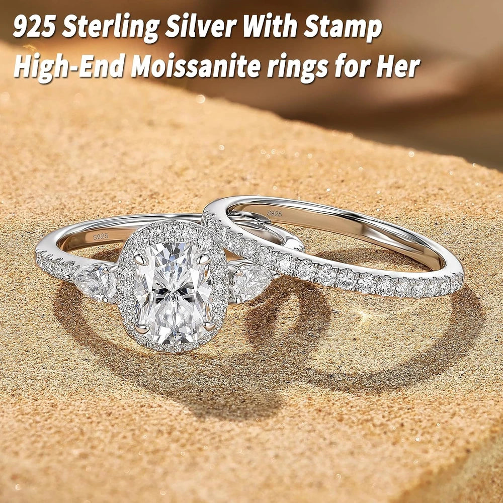 Moissanite Cushion Halo Bridal Set