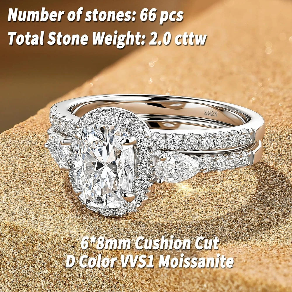 Moissanite Cushion Halo Bridal Set