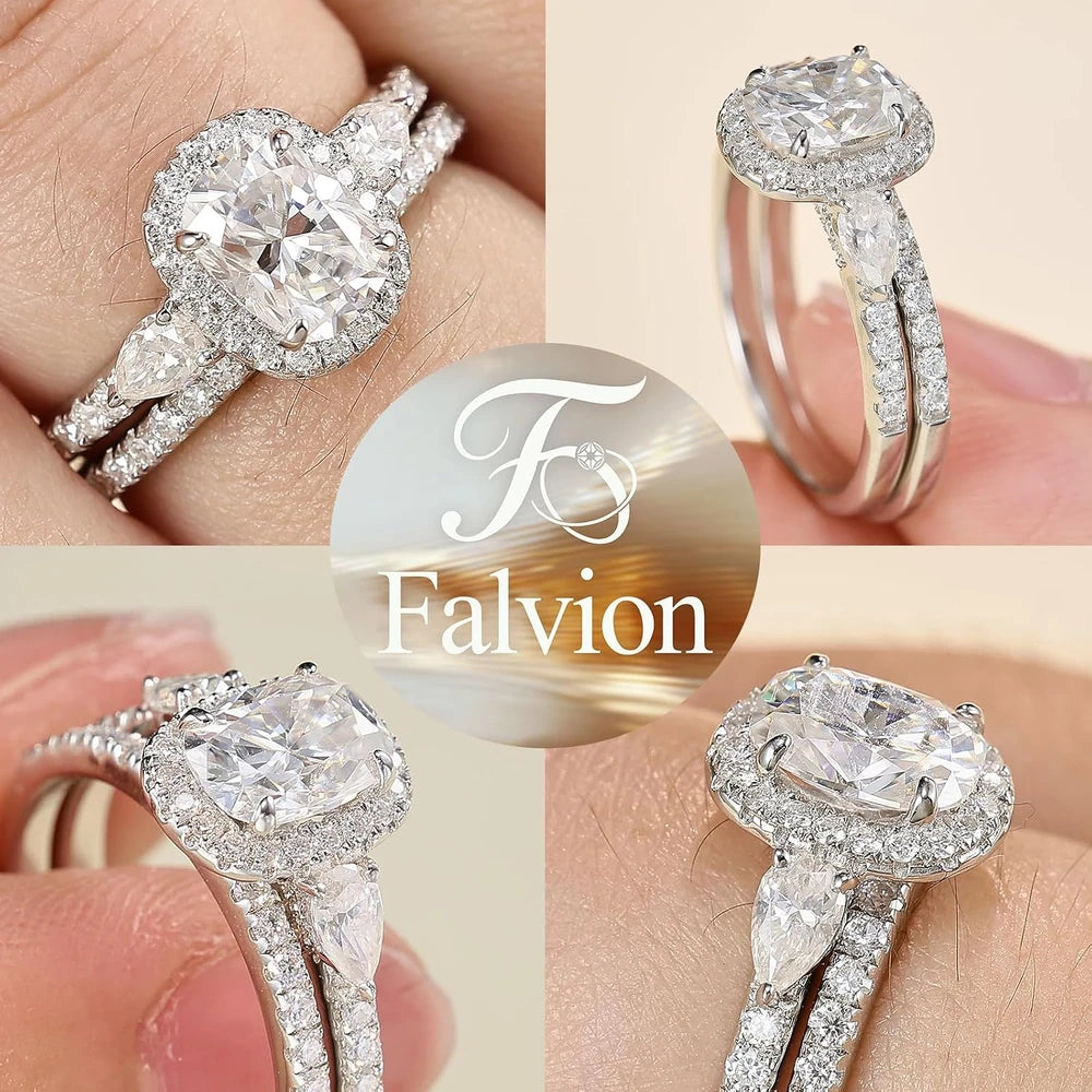 Moissanite Cushion Halo Bridal Set