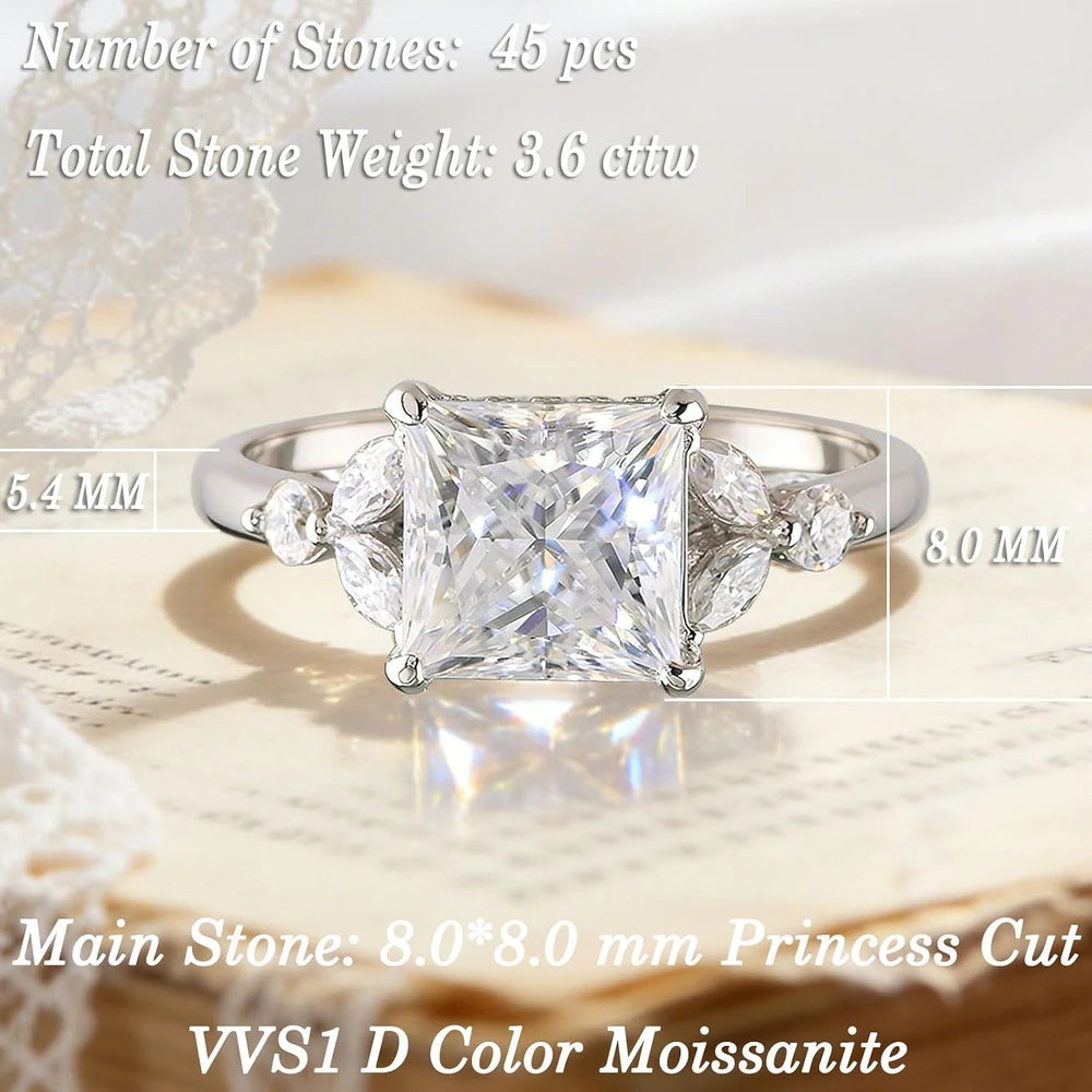 Sterling Silver Princess Moissanite Ring