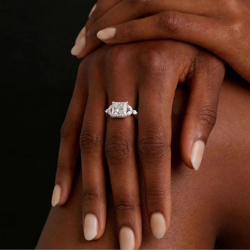 Sterling Silver Princess Moissanite Ring