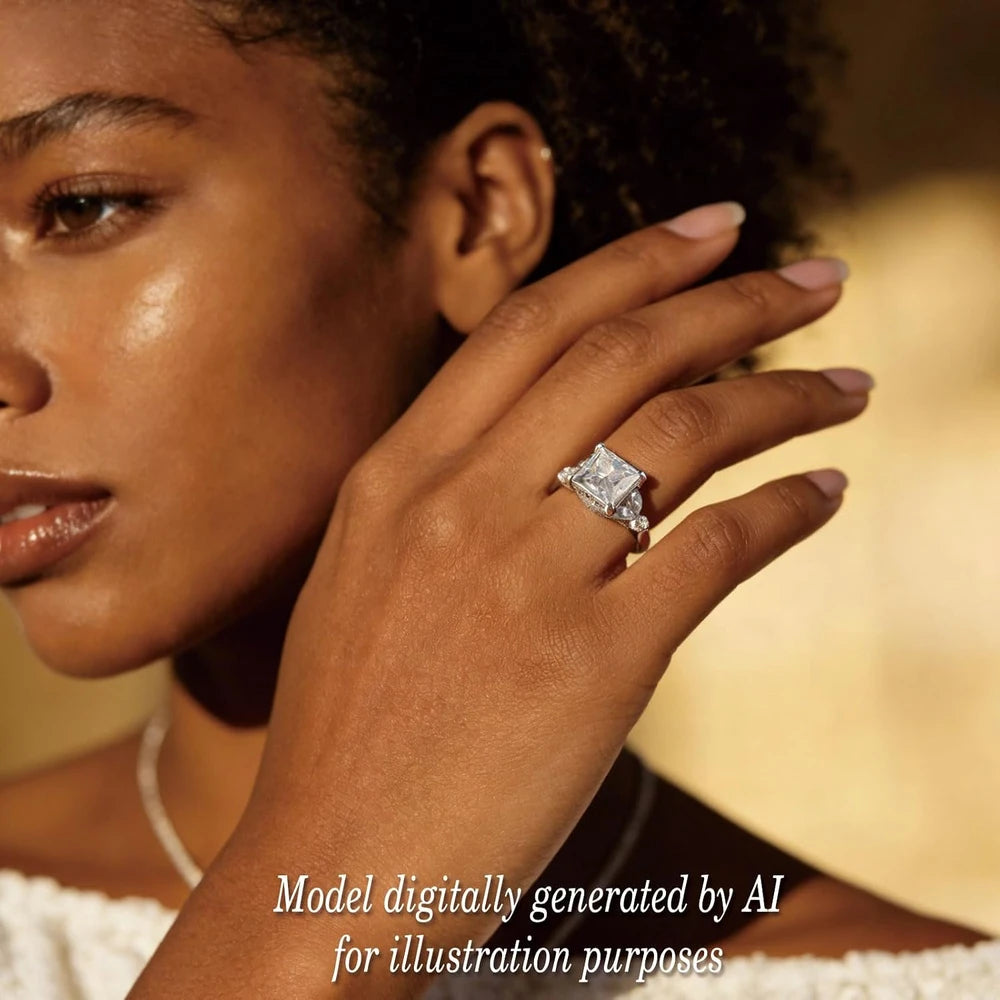 Sterling Silver Princess Moissanite Ring