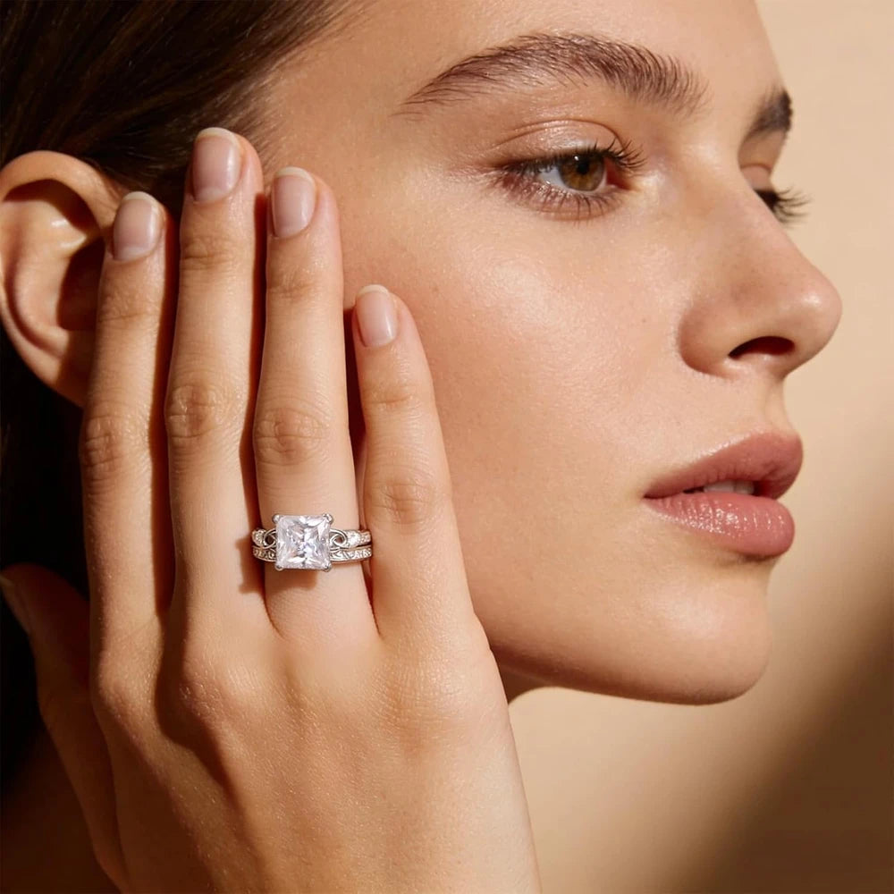 Princess Cut Moissanite Wedding Ring Set