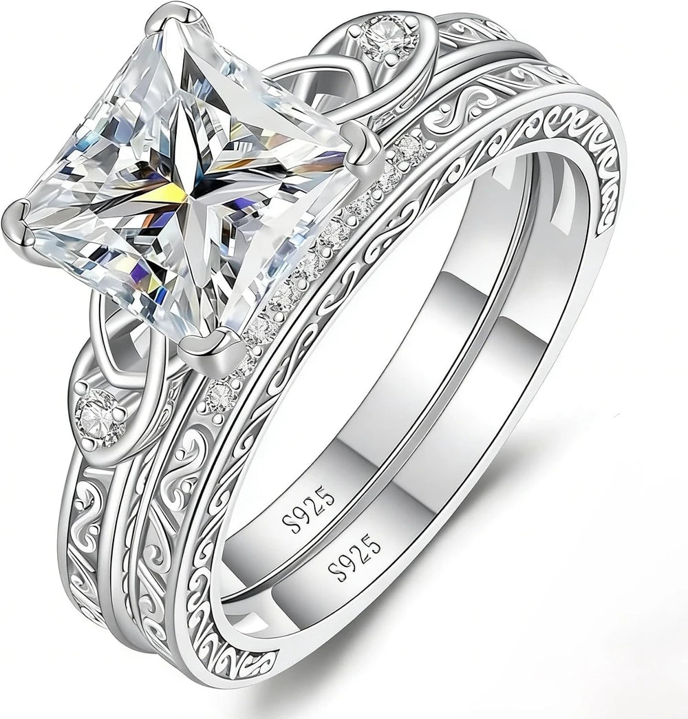 Princess Cut Moissanite Wedding Ring Set