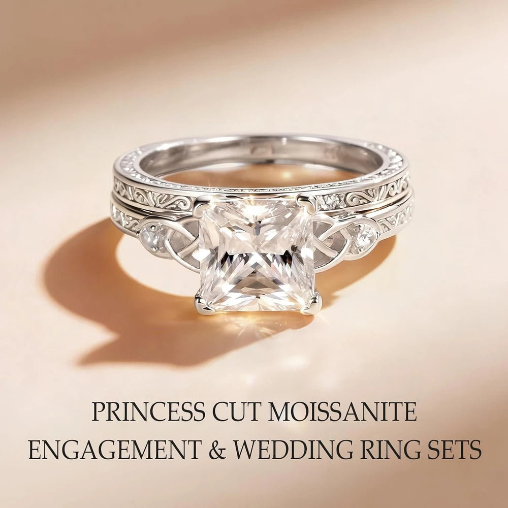 Princess Cut Moissanite Wedding Ring Set