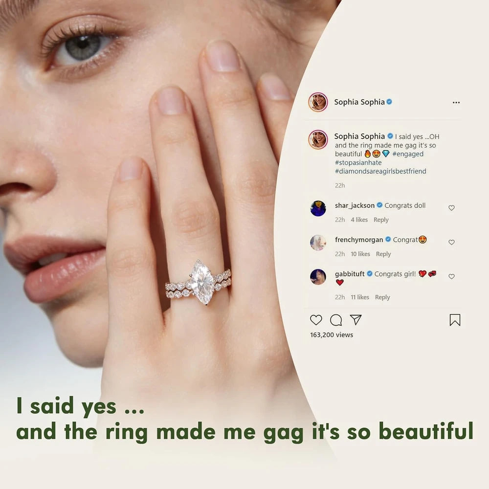 Marquise Cut Moissanite Engagement Ring Set