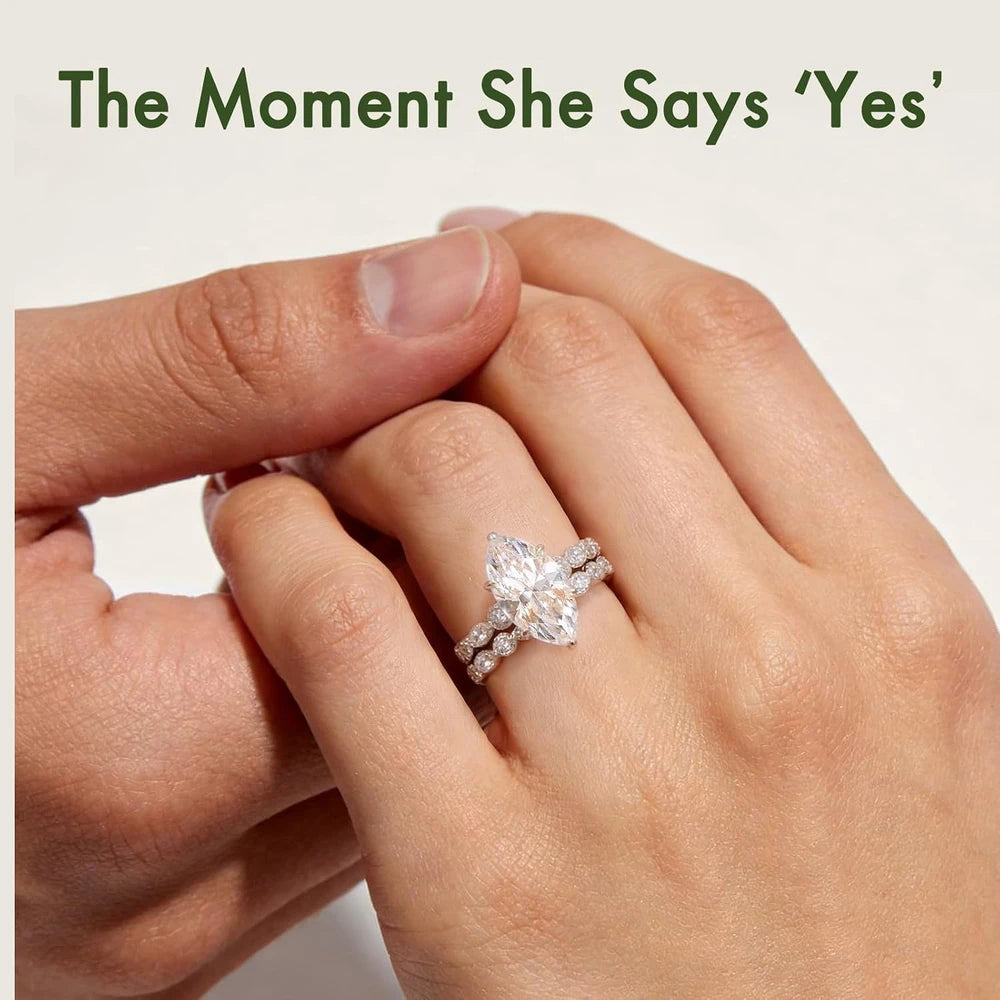 Marquise Cut Moissanite Engagement Ring Set