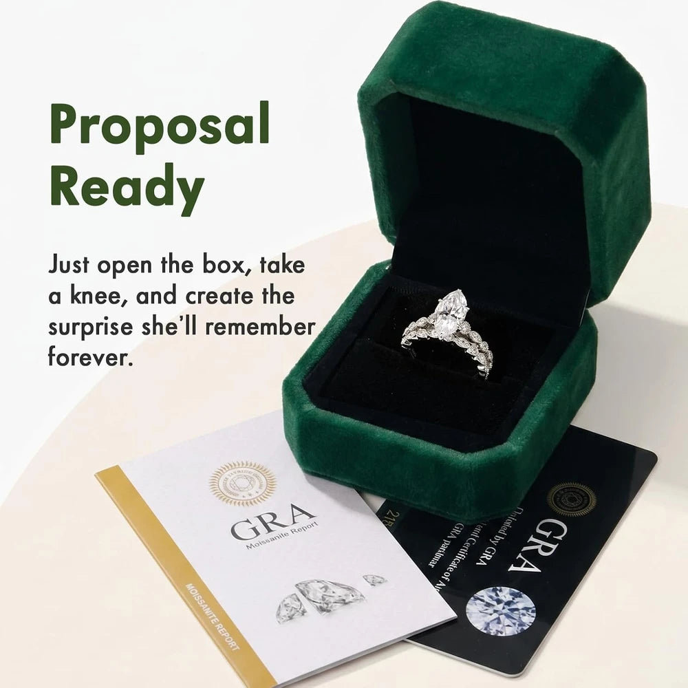 Marquise Cut Moissanite Engagement Ring Set