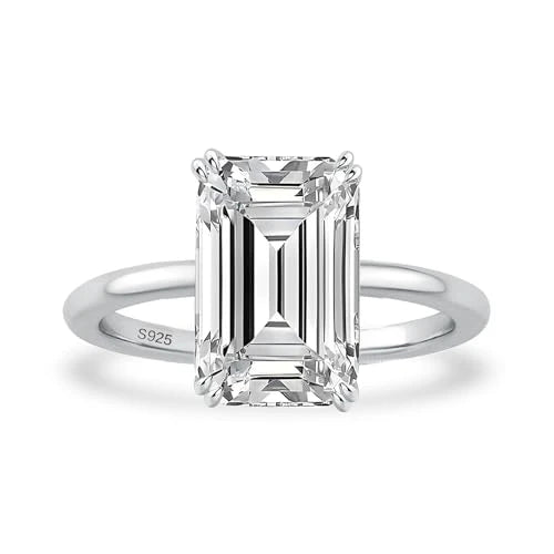 Silver Emerald Cut Engagement Ring