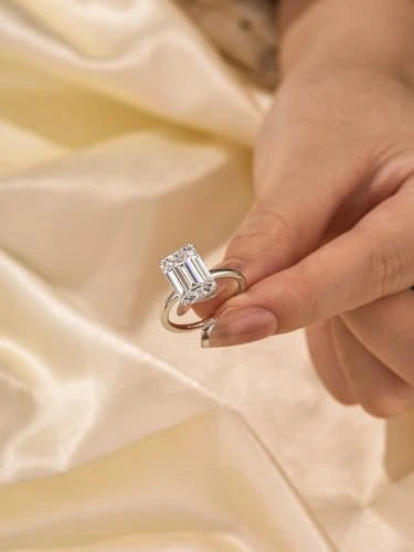Silver Emerald Cut Engagement Ring