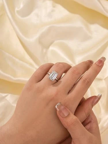 Silver Emerald Cut Engagement Ring