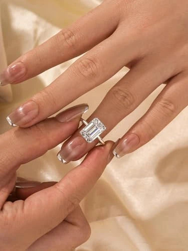 Silver Emerald Cut Engagement Ring