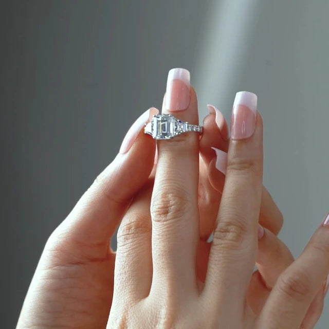 Sterling Silver Emerald Cut Engagement Ring