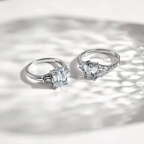 Sterling Silver Emerald Cut Engagement Ring