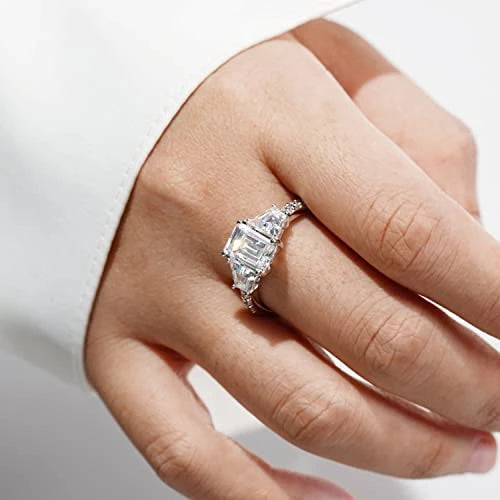Sterling Silver Emerald Cut Engagement Ring